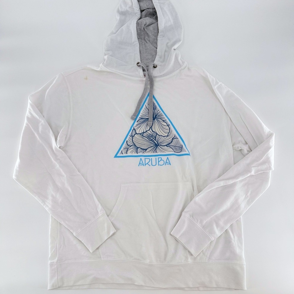 DEL SOL Aruba Color Change Hoodie White Hibiscus Floral Graphic Sweatshirt Large